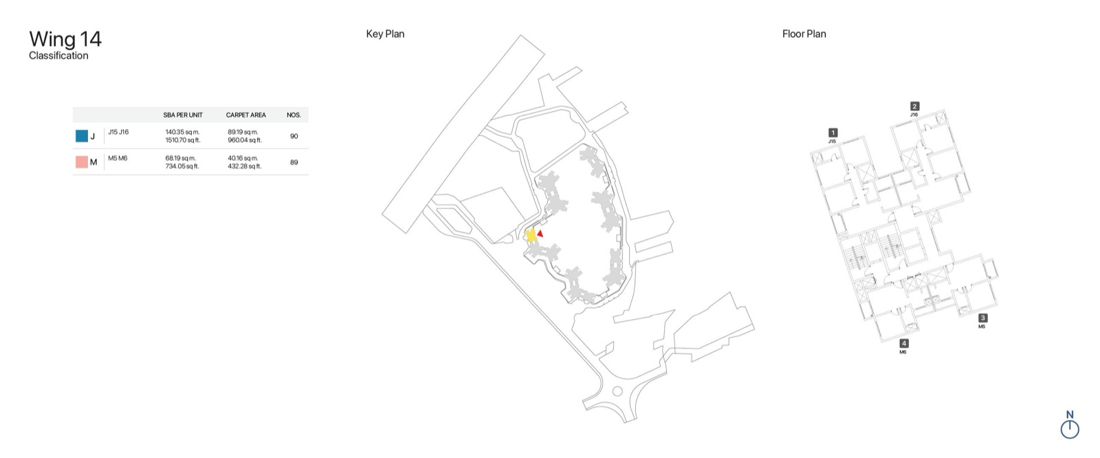 Sobha OneWorld 3 BHK Luxe & 1 BHK — Wing 14 floor plan